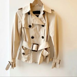 Cropped belted short trench coat jacket